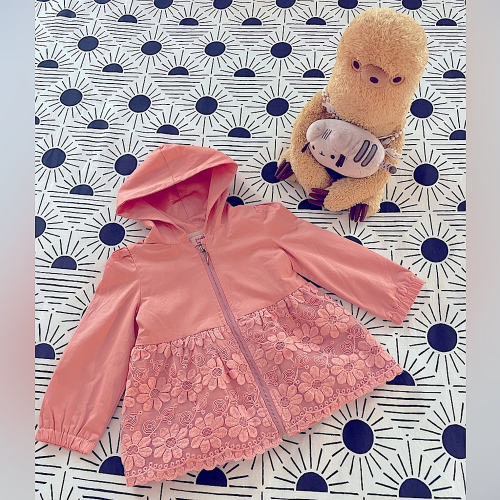 Adorably Peachy Little Girl’s Twill and Lace Hooded Jacket (Size 3T)